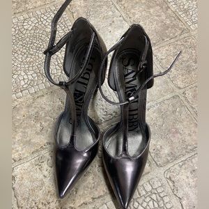 Sam and Libby size 6 heels - t strap dark silver/pewter